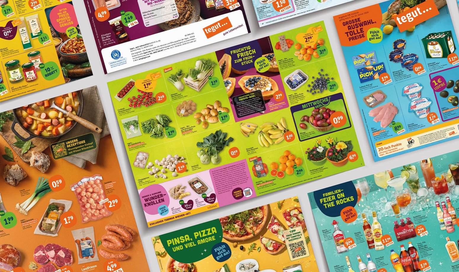 Ausschnitte aus den aktuellen tegut... Werbeprospekten, die unser Redesign zeigen