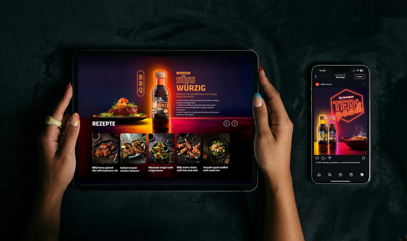 Die Kampagne auf einem Tablet und einem Handyscreen.