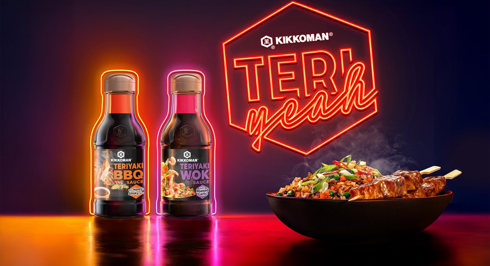 Kampagnen-Motive mit den neuen Teriyaki-Flaschen und leckeren Gerichten.