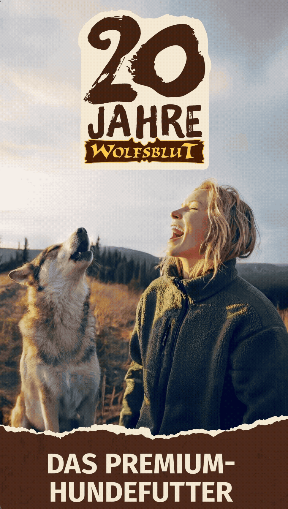Mehrere Bilder zeigen das Kampagnenmotiv als Plakat im realen Umfeld. Außerdem eine Animation, die auf das Jubiläumsgewinnspiel der Hundefuttermarke hinweist.